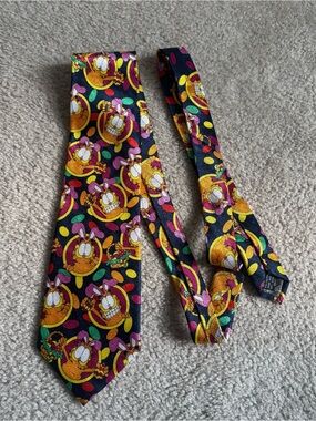 Vintage Garfield Easter Bunny Vintage Mens Tie Keith Daniels Navy Blue Novelty